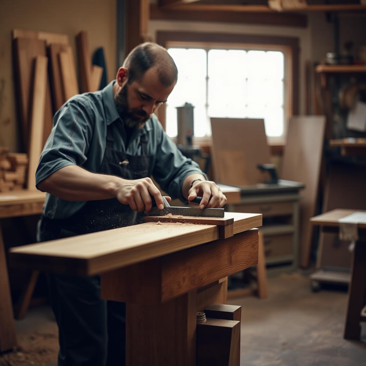 Craftsman working on custom cabinetry